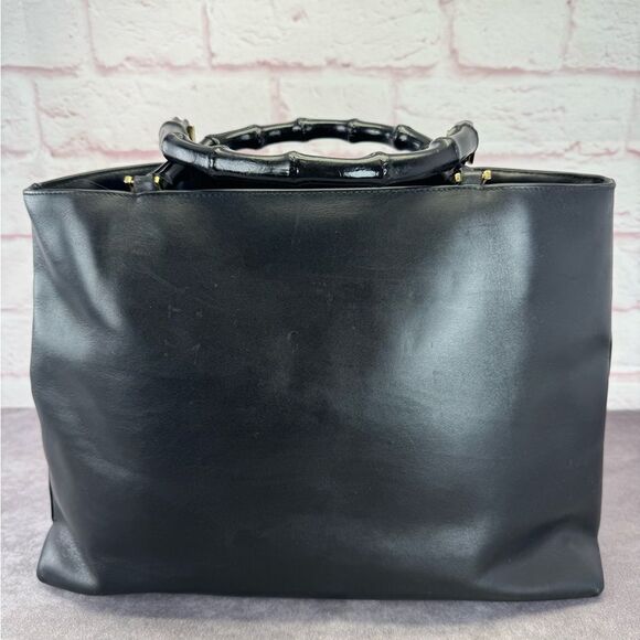 Gucci Bamboo Black Leather Top Handle Vintage Handbag - Picture 3 of 13